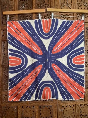 Vtg Vera Neumann Silk Scarf Mod 60s 70s Geometric Print Blue Red White 26.5 sq. - Image 1 of 2
