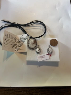 CIONDOLO E ORECCHINI 925% Cammeo Artigianale Prodotto Da Nota Gioielleria Sarda - Immagine 1 di 2