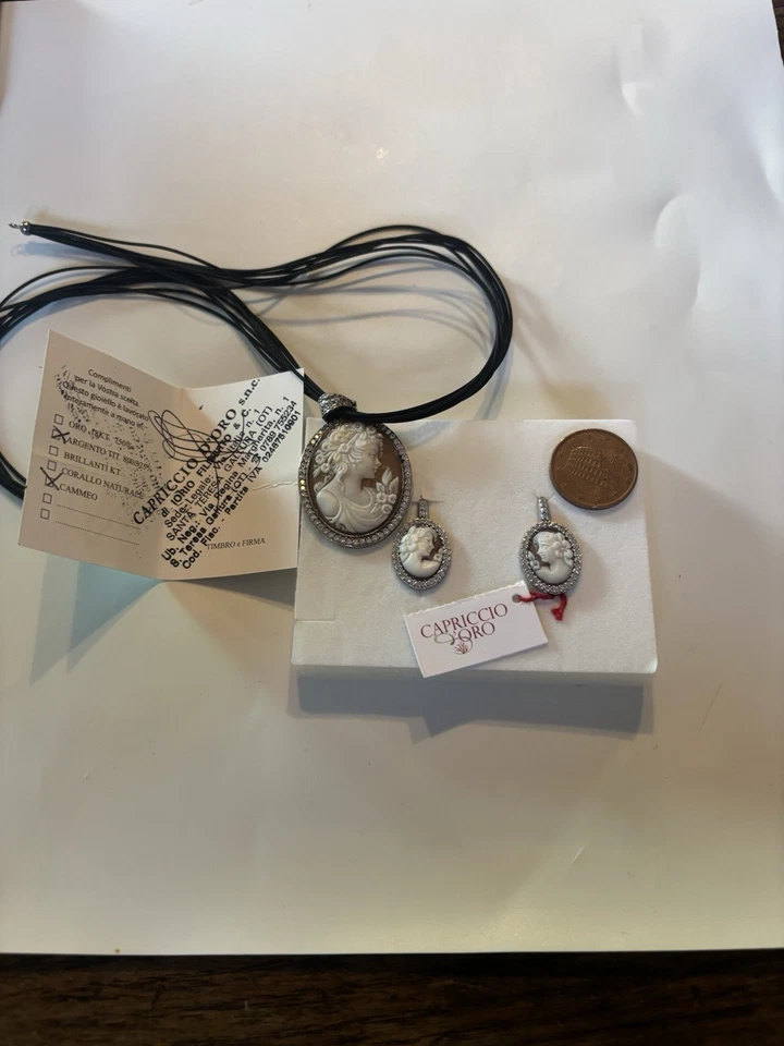 CIONDOLO E ORECCHINI 925% Cammeo Artigianale Prodotto Da Nota Gioielleria Sarda - Immagine 1 di 2