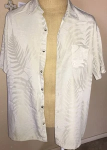 Van Heusen XLarge 17-17.5 Leaf Tropical Cream Tan Short Sleeve Hawaiian Boho - Picture 1 of 8