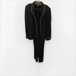 VTG St. John Couture 2 Pc Set - Sz12/14- Black Open Jacket W/ White Trim & Bows - Picture 1 of 22