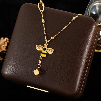 Gold Tone Water Drop Pendant Necklace Women Stainless Steel Snake Chain Jewelry - Image 1 of 4