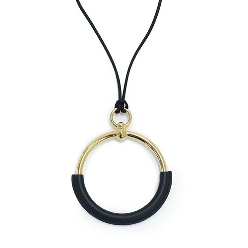 HERMÈS Hermes Loop Grand Collana Ciondolo Vo Swift Pelle Noir Nero Oro Scatola Ferramenta