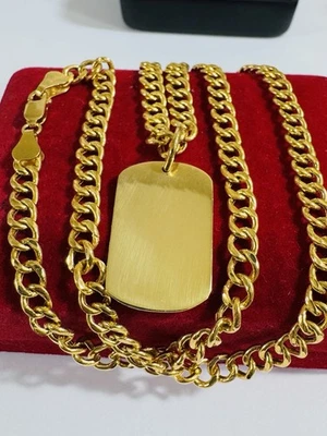 22K 916 Yellow Real Gold 18”/18.5” long Rectangle Set Cuban Necklace 16.3g 5.5mm - Image 1 of 4