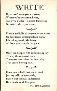 Vintage King Halikman Poetic Gems "Write" Vers Card-New York Greeting Ephemera - Bild 1 von 2