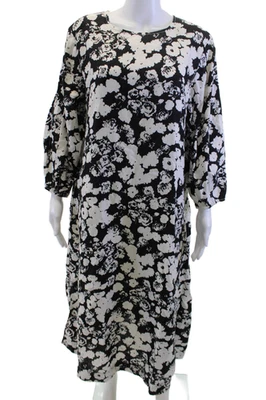 Everlane Women Kaftan Dress Black Floral 3/4 Sleeve Short Cotton Blend Size 12 - Image 1 of 4