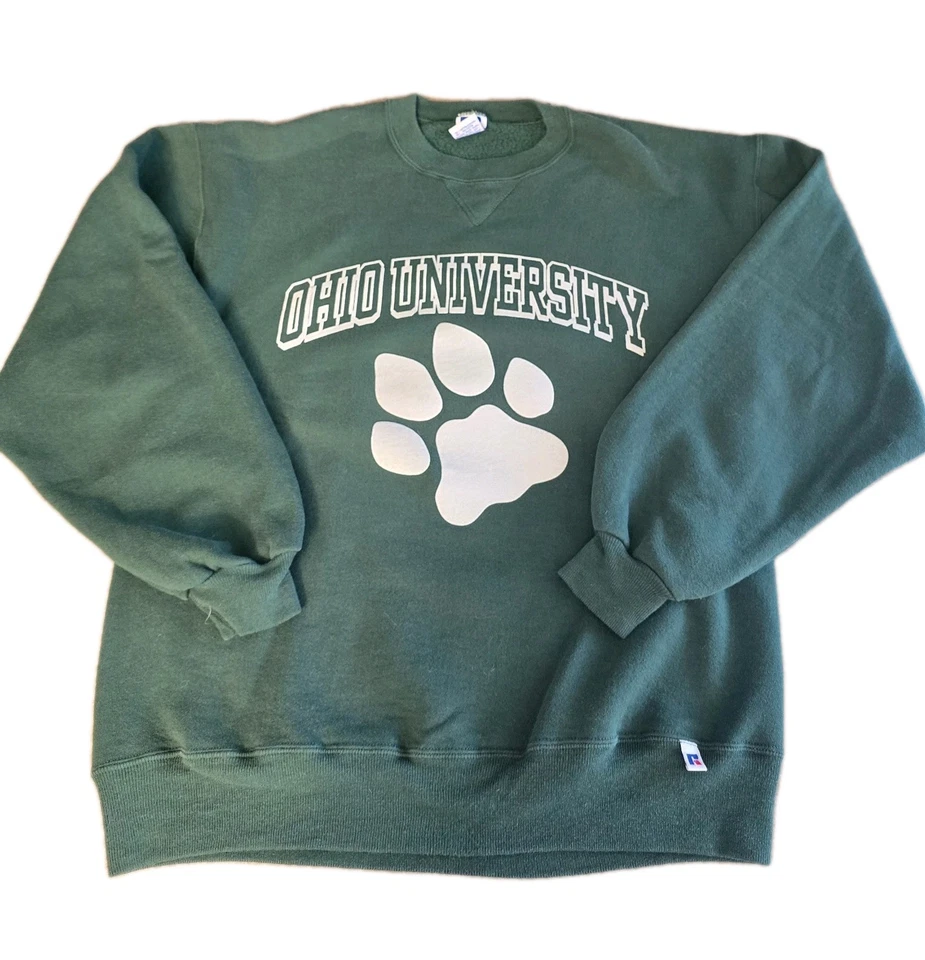 Vintage Russell Athletic Green Ohio University Bobcats Sweatshirt Size L * READ* - Image 1 of 4