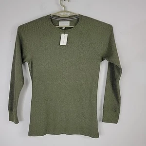 Sun + Stone Mens Olive Green Waffle Knit Long Sleeve Thermal Shirt Size M New - Picture 1 of 7