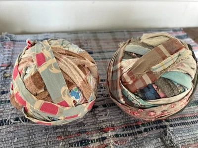 2 VINTAGE Large PRIMITIVE FABRIC RAG BALLS AUTHENTIC Browns, Feed Sack  14-15" - Image 1 of 4