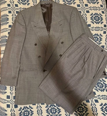 VINTAGE Zanetti Grey Birdseye Double Breasted Suit 42R 33x30 CERRUTI FABRIC - Image 1 of 4