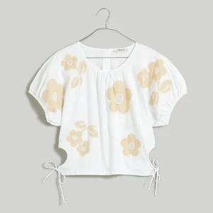 Madewell Embroidered Poplin Puff Sleeve Cutout Crop Top White Floral XS NWT - Picture 1 of 9