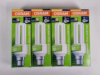 4 x Osram Duluxstar 14W 75W equivalent Energy Saver Light Bulbs Bayonet - Image 1 of 4