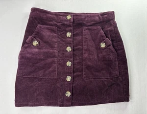 Forever 21 Corduroy Button Front Mini Skirt Purple Pocket A-Line Retro Size S - Picture 1 of 7