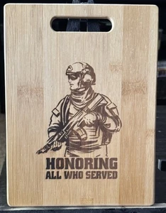 Laser Engraved Bamboo Cutting Board 12X9 Inch 1/4 Inch Thick Military Veteran - Picture 1 of 4