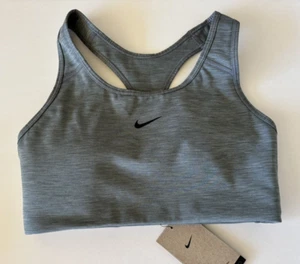Nike Womens MEDIUM Swoosh Bra Heather Gray Racerback Med Support Removable Pad - Picture 1 of 6