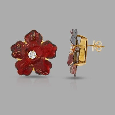 Серьги-гвоздики цирконий камень серебро 925 ручная работа графика расписная эмаль ювелирные изделия - Изображение 1 из 4