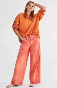 Pantalones de mezclilla Free People Waterfalls holgados pierna ancha naranja Oaklaholma nuevos con etiquetas talla 25 - Imagen 1 de 7