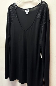 New Old Navy Women XXL Black Long Sleeve Lace Inset Shoulder Knit Shirt Top Tee - Picture 1 of 7