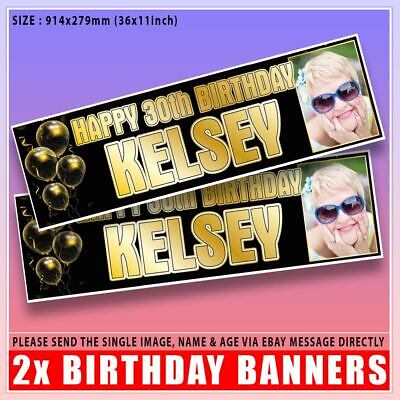 2 Personalised Birthday PHOTO Banner Gold Party Balloon -18th 21st 30th 40th • 5.95£