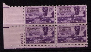 US USA Sc# 954 MNH FVF PLATE # BLOCK California Gold Sutter's Mill Trees - Picture 1 of 1