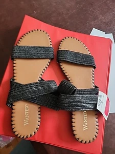 Wanted Slip On Slides Women's 8M Charcoal Black Strappy Slides NWT - Picture 1 of 5