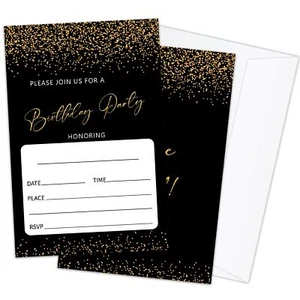 20PCS Gold Glitter Double-Sided Birthday Invitations with Envelopes Birthday ... - Picture 1 of 5