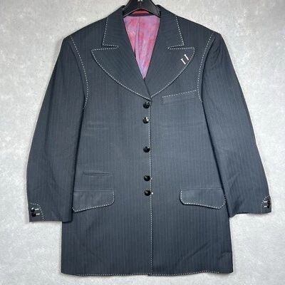 Valentino Ferrel Para Hombres Talla 42R Italia Traje Chaqueta Blazer Abrigo Negro Rayas Foto 1 de 4