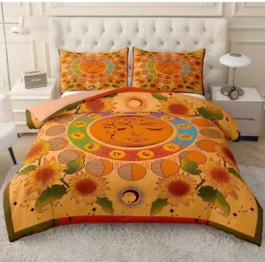 5 Piece Yellow Sun & Moon Comforter Set Sunflower Twin Bedding Set - Picture 1 of 5