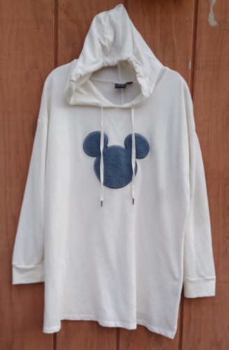 OFF WHITE Felpa con cappuccio Disney avorio grigio fuzzy maglione emblema Topolino taglia 18 20