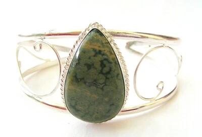 PULSERA BRAZALETE DE PIEDRAS PRECIOSAS DE PLATA DE LEY HECHA A MANO EN JASPE VERDE 221 Foto 1 de 3