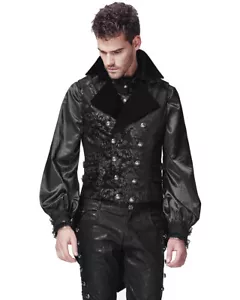 Punk Rave Mens Vest Waistcoat Tailcoat Black Velvet Gothic Steampunk Victorian - Picture 1 of 21