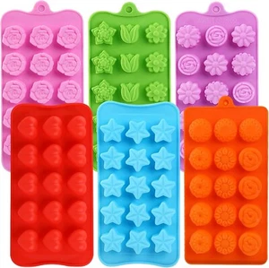 6PCS Silicone Chocolate Candy Molds Set Heart Stars Flowers For Jelly Pudding - Picture 1 of 5