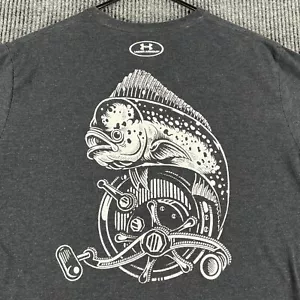 Under Armour Fish Shirt Mens Large Black Short Sleeve Loose Fit Heat Gear Casual - Picture 1 of 8