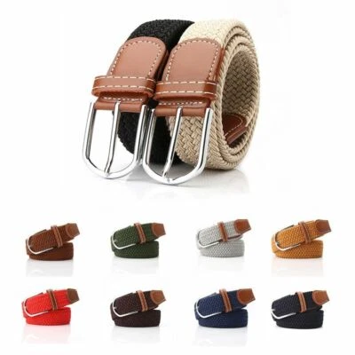 1pc Elastic Woven Waistband Belts Alloy Buckle Waist Belt Unisex Fashion Accesso - Image 1 of 4