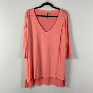 XCVI Tunic Womens Large V Neck 3/4 Sleeve Top Coral Pink Lightweight Hi Low Hem - Picture 1 of 10
