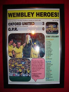 Oxford United 3 QPR 0 - 1986 Milk Cup Finale - gerahmter Druck - Bild 1 von 2