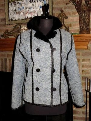 Abrigo Chaqueta Mujer ZUKI Reversible Piel Negra y Floral Azul Denim XS Foto 1 de 4