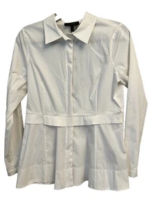 Donna Karan Curated Classic White Zip Up Collared Shirt Size Medium - Picture 1 of 6