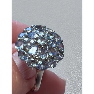 Anillo con racimo de plata de ley y tanzanita nuevo sin etiquetas, talla 9 - Imagen 1 de 9