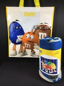 M&M Fleece Blanket Throw Yellow Tote Bag Green Red Blue Orange Characters NEW - Picture 1 of 4
