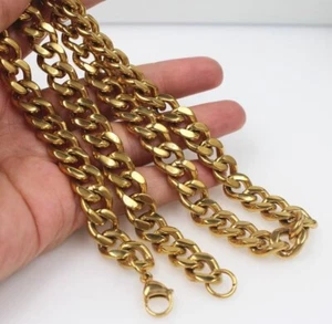 #115g HEAVY 11 MM 18K Gold Filled Men's Figaro Necklace 24" Chain+Bracelet 8" - Picture 1 of 2