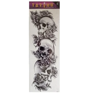 Temporäres Tattoo Totenkopf Rose Tätowierung Design Körperkunst Klebetattoo - Picture 1 of 3