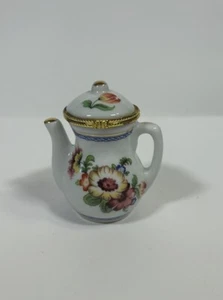 Trinket Box Teapot Cottage Floral Porcelain Jewelry Dish Spring Miniature 3.5” - Picture 1 of 4