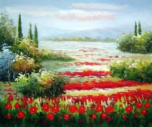 20x24 Papaveri Rossi Oil Painting Naturalism Landscape Field - Picture 1 of 1