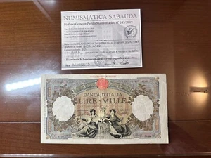 KÖNIGREICH LIRE 1000 KÖNIGINNEN MEER ADLERBÜNDEL 28 11 1942 SELTEN Zertifikat BB - Bild 1 von 6