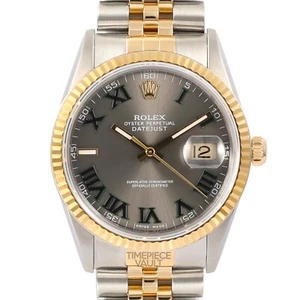 ROLEX DATEJUST 16233 GOLD & STEEL 36MM WATCH CUSTOM WIMBLEDON DIAL 18K FLUTED - Picture 1 of 13