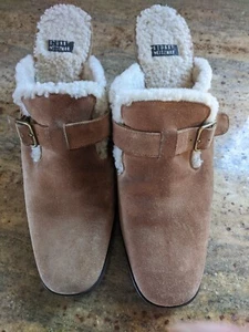 Stuart Weitzman Pantoletten Slipper Schuhe Fell gefüttert braun Wildleder Größe 9 Absatz - Bild 1 von 4