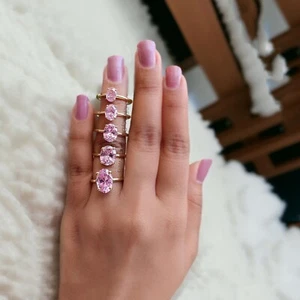 Oval Pink Cubic Zirconia engagement ring Silver ring Simulant Ring FD312 - Picture 1 of 8