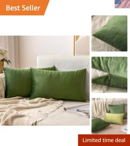 Luxuriöse 12x20 Zoll moosgrüne Samt Kissenbezüge - 2er Pack für schicken Stil - Bild 1 von 9