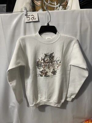 Suéter vintage 1996 niños M Tultex blanco y negro muñeco de nieve Navidad Ohio Foto 1 de 4